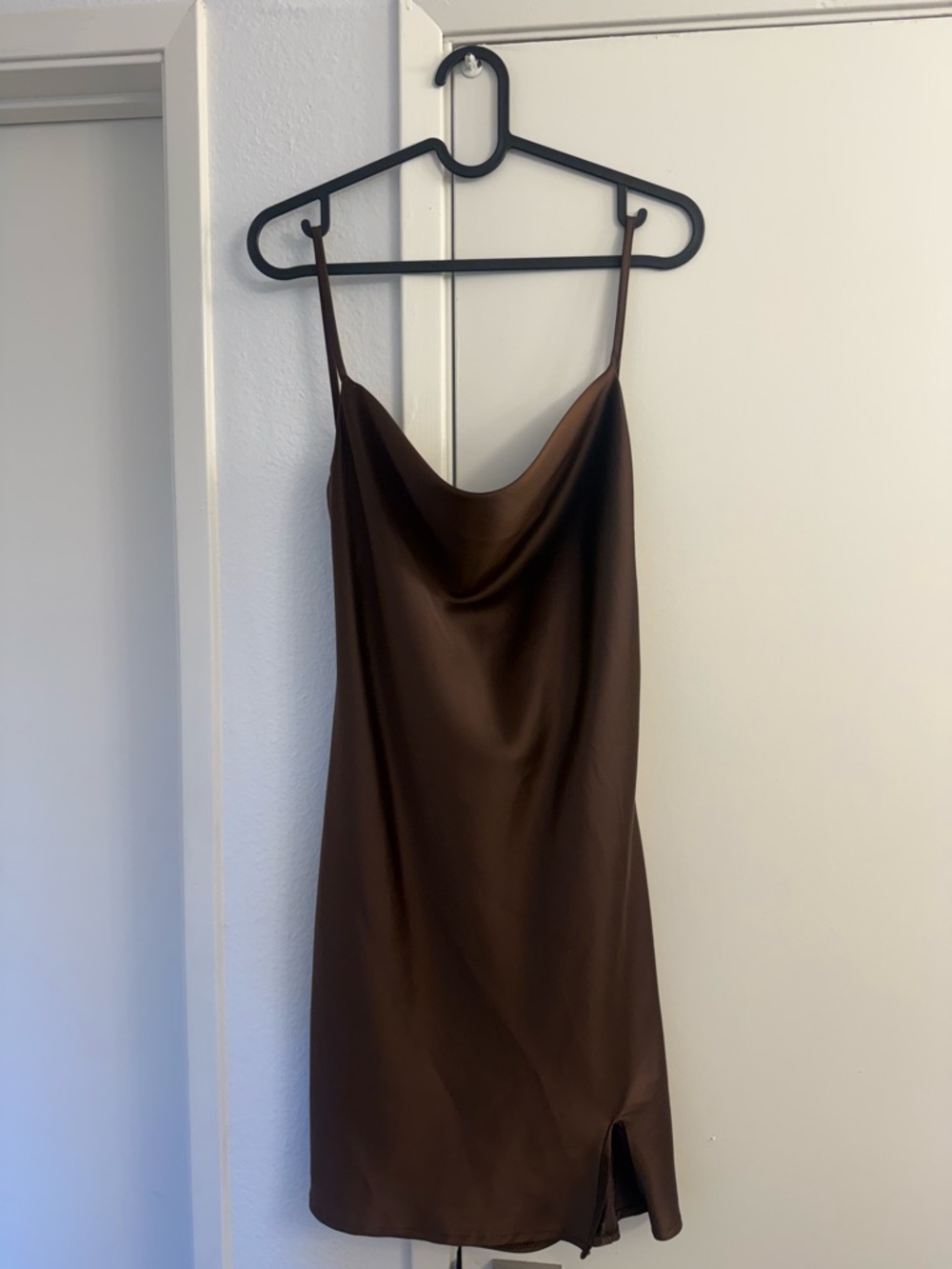 Brown Satin Cowl Slip Dress - Women's